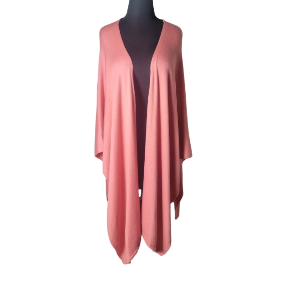 Peach cashmere blend open front wrap cardigan one size Dmdraped poncho orange